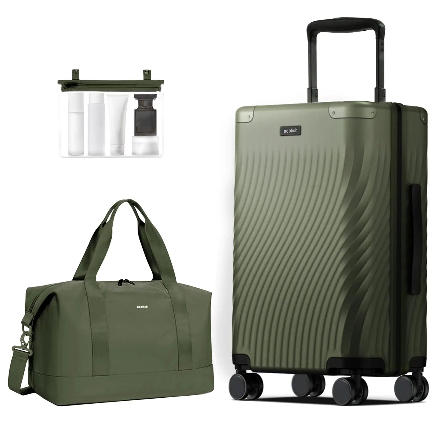ECOHUB Hardside Expandable Carry On Luggage Recycled PC 20" Rolling Luggage 22x14x9 Airline Approved with Spinner Wheels & TSA Lock Lightweight Small Hardshell Travel Suitcase 20inch Carry-on Green