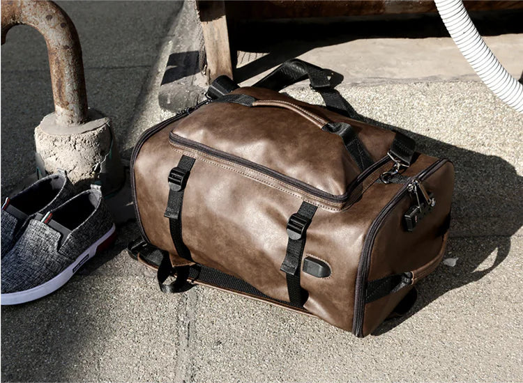 Multifunctional Travel Backpack - Vintage Leather Design