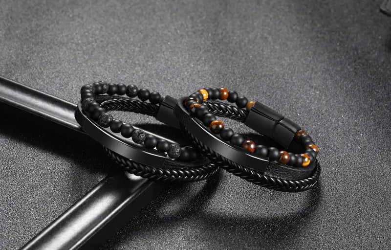 Men's Multi-layer Leather Braided Punk Bracelet