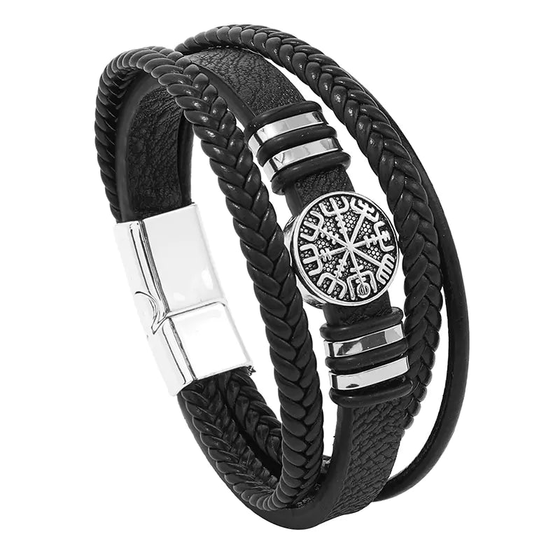 Men's Multi-layer Woven Leather Compass Bracelet