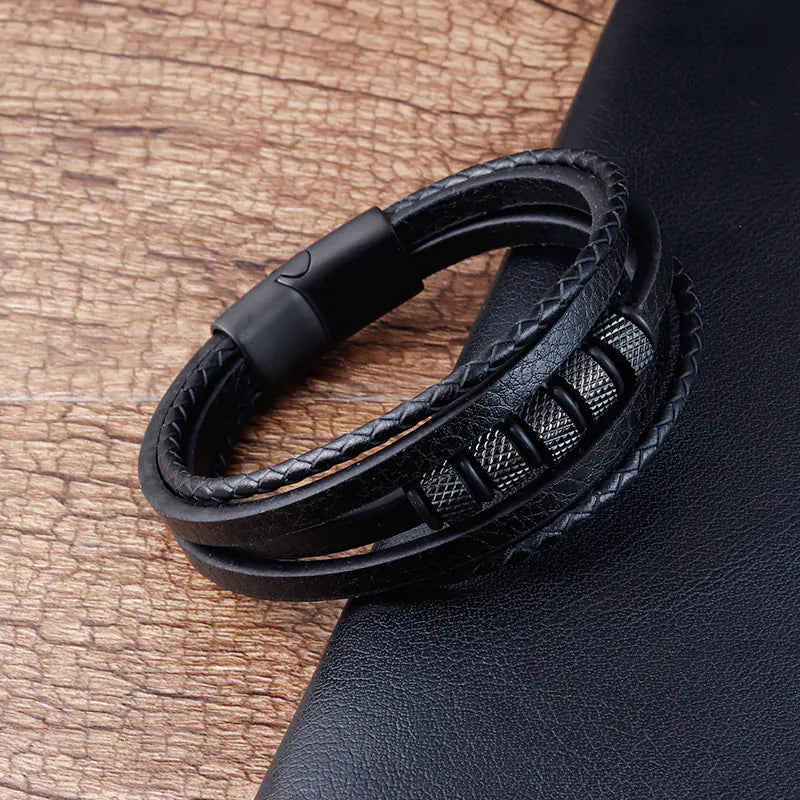 Genuine Leather Multi-Layer Braided Men's Bracelet