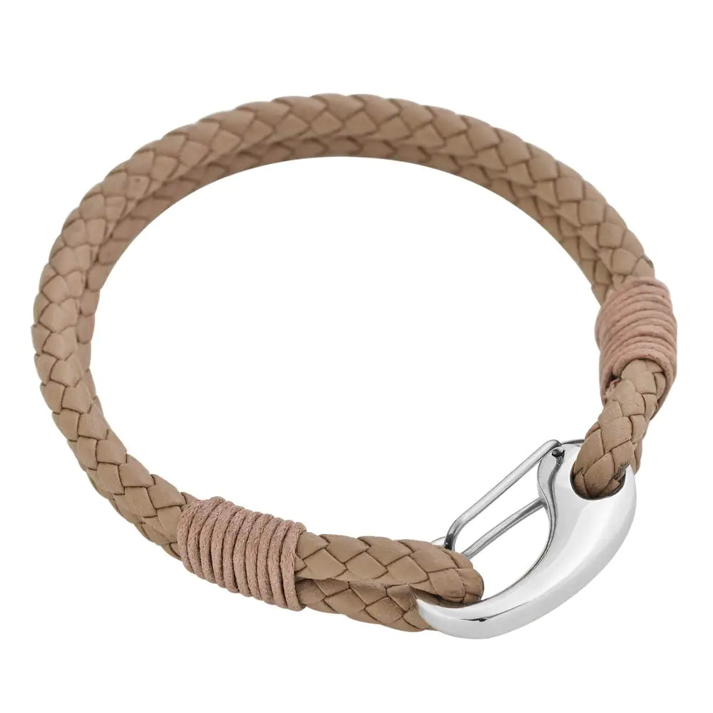 Edforce Braided Genuine Leather 2-Strand Cuff Bracelet with Stainless Steel Clasp (Tan)