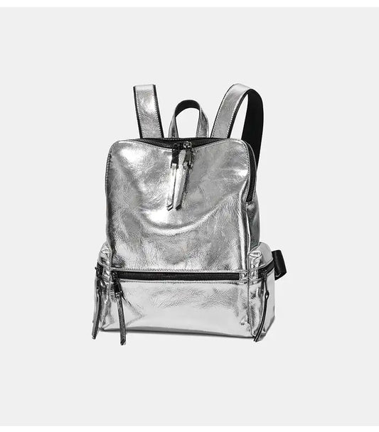 Trendy Silver Reflective Backpack for Women