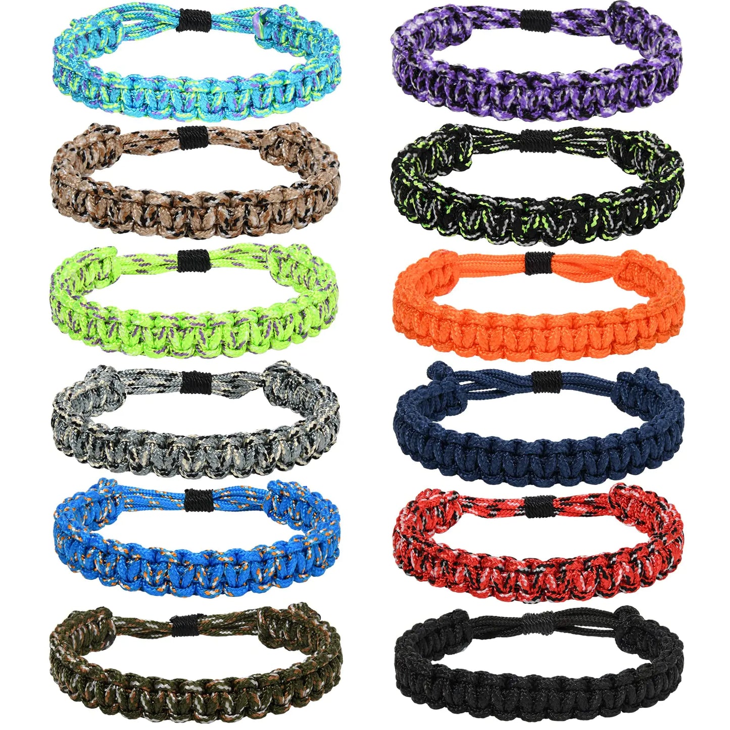 Lorfancy 12 Pcs Paracord Bracelets for Men Boys Kids Survival Bracelet Teen Adjustable Friendship Braided Bracelets Outdoor Camping Climbing Gift