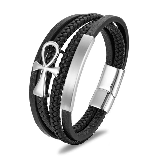 Men's Hand-woven Leather Multi-layer Bracelet with Clasp