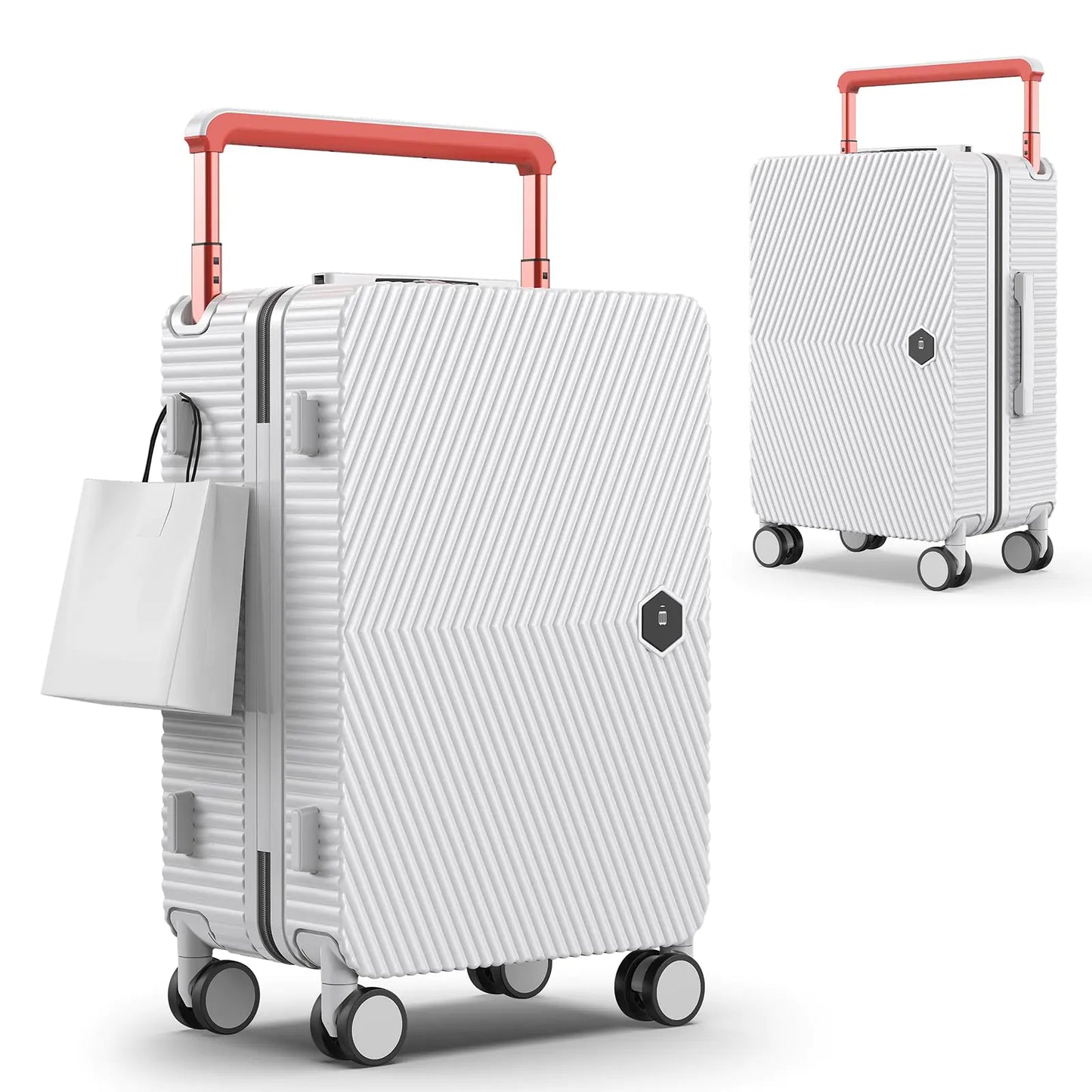 Lightweight Carry on Luggage Hard Shell Suitcase with 360°Spinner Wheels Airline Boarded Suitcase & LSA Lock Dual Zippers.(WHITE-03)