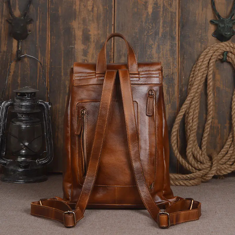 Leather Computer Backpack with Double Straps