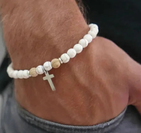 Men’s Natural Beaded Bracelet with Turquoise Pendant (One)