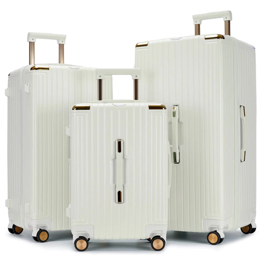 GinzaTravel 30inch Hardside large suitcase Trunk Luggage with Spinner WheelsLightweight Suitcase with TSA Lock30%/70% Split Opening，20inch.26inch.30inch（White）