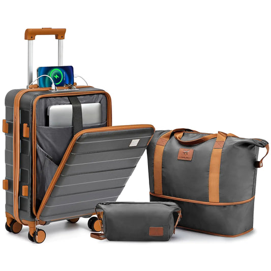 imiomo Carry on Luggage 22x14x9 Airline Approved ABS Lightweight Hard Shell Carry on Suitcase 20 Inch Travel Luggage with Spinner Wheels Rolling Suitcase with USB Port (Grey Carry on luggage)