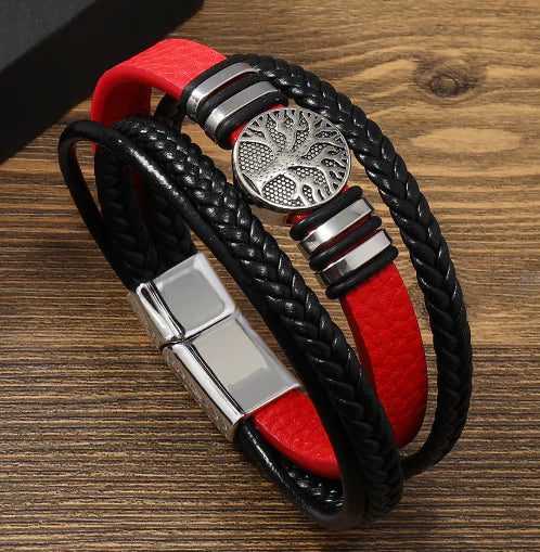 Men's Multi-layer Woven Leather Compass Bracelet
