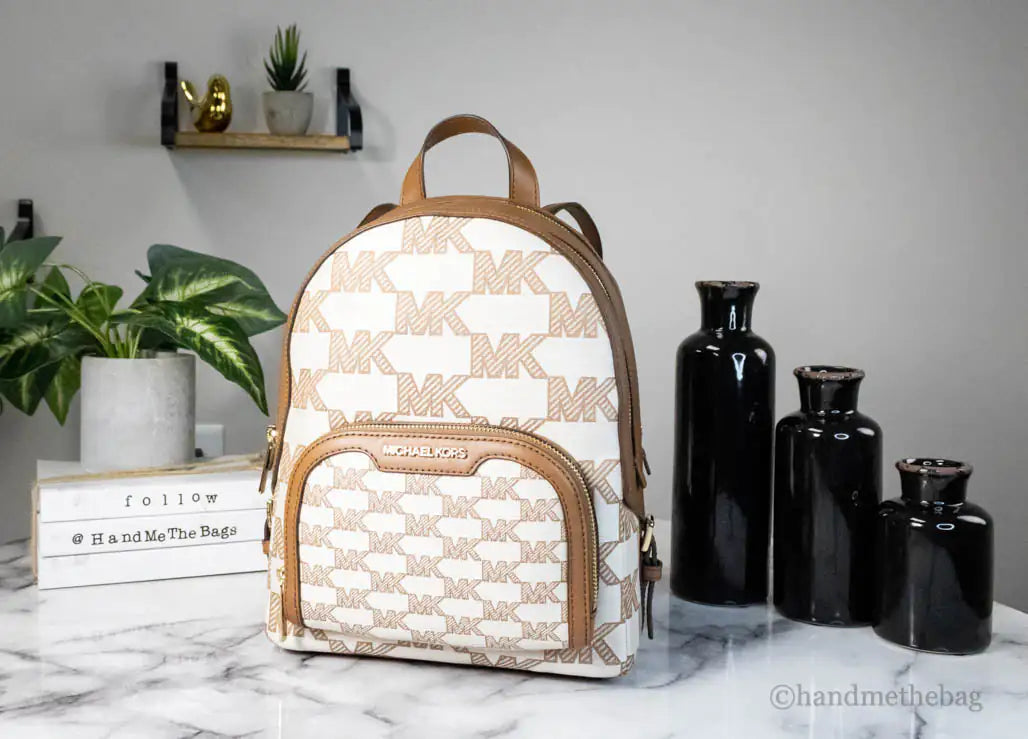 Michael Kors Jaycee Medium Luggage Signature Canvas Zip Pocket Backpack Bag