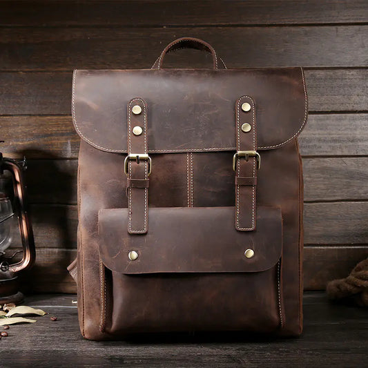 Leather Laptop Backpack with Double Straps