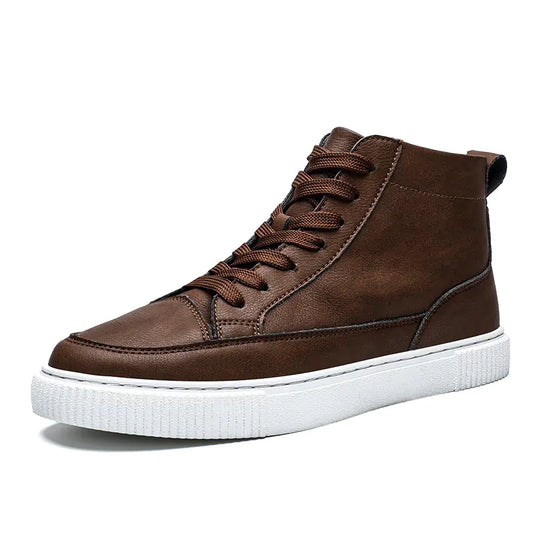 Brown High-top Casual Leather Shoes for Men
