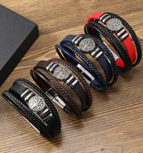 Men's Multi-layer Woven Leather Compass Bracelet