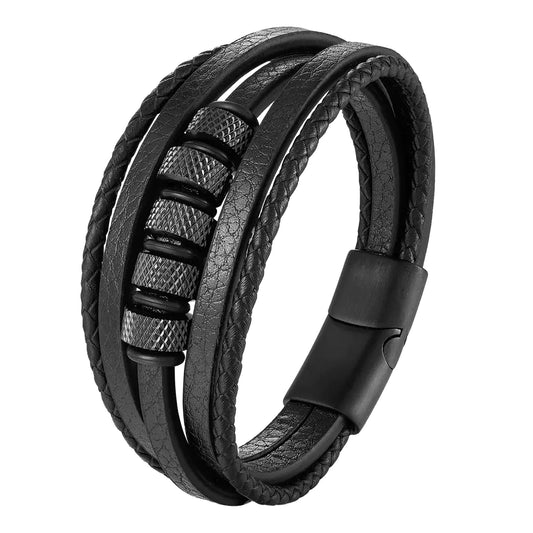 Genuine Leather Multi-Layer Braided Men's Bracelet