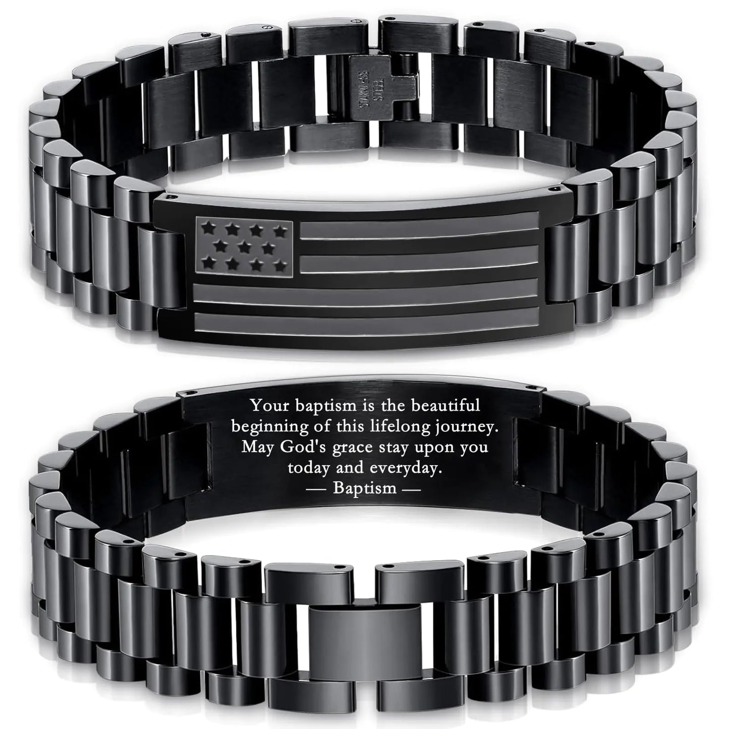 Bracelets for Men-American Flag Bracelets Engarved Bible Verse Stainless Steel Link Bracelet w/Adjust Tool Christian Religious Easter Jewelry Gifts for Son Grandson Dad Boyfriend Brother Grandpa
