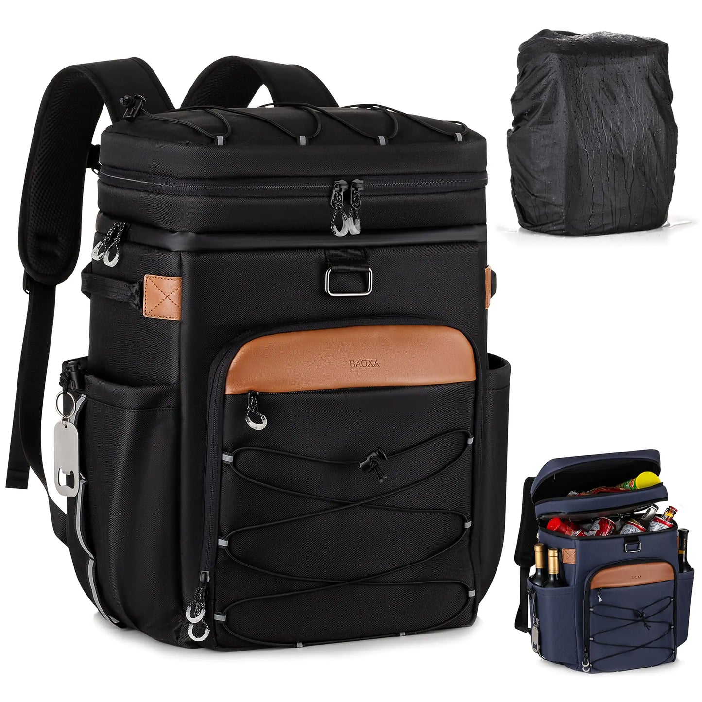 BAOXA Cooler Backpack with Insulated Waterproof Cover (Extra) 42 Cans Backpack Coolers Insulated Leak Proof Large Portable ice Chest Backpack for Camping Picnic Beach (Black)